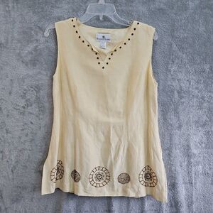 Russell Kemp Top Women's sz 14 linen silk beige embellished sleeveless lined bea